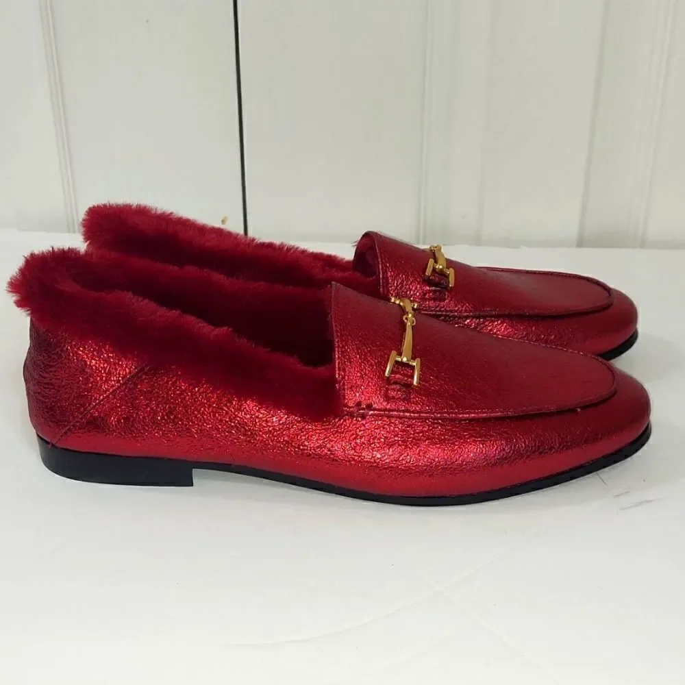 Sam Edelman Loraine Leather Faux Fur Burgundy Loafers
